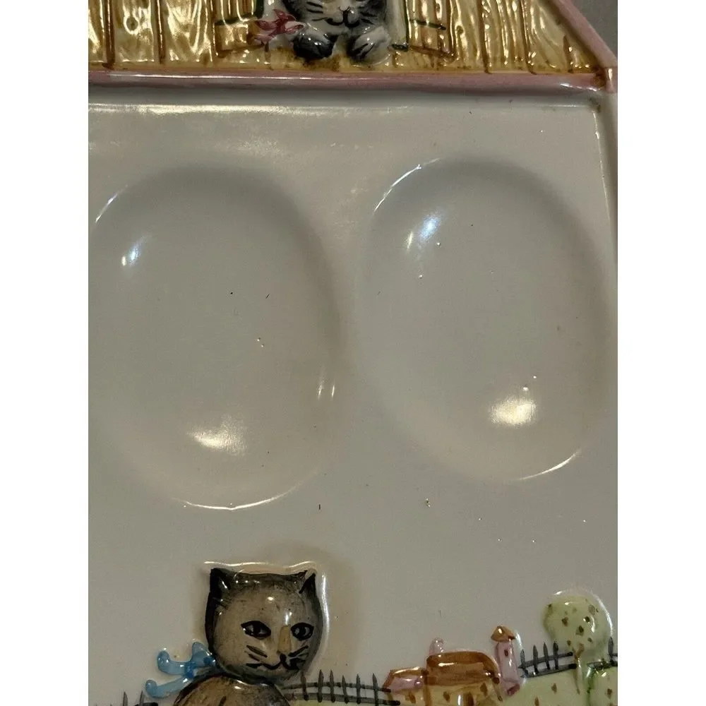 Ceramic Cat Wall Hanging Spoon Rest Trinket Tray Farm Cottagecore Kitty Barn